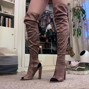 Steve Madden Kimmi Dusty Rose Suede Peep-Toe Thigh High Boots